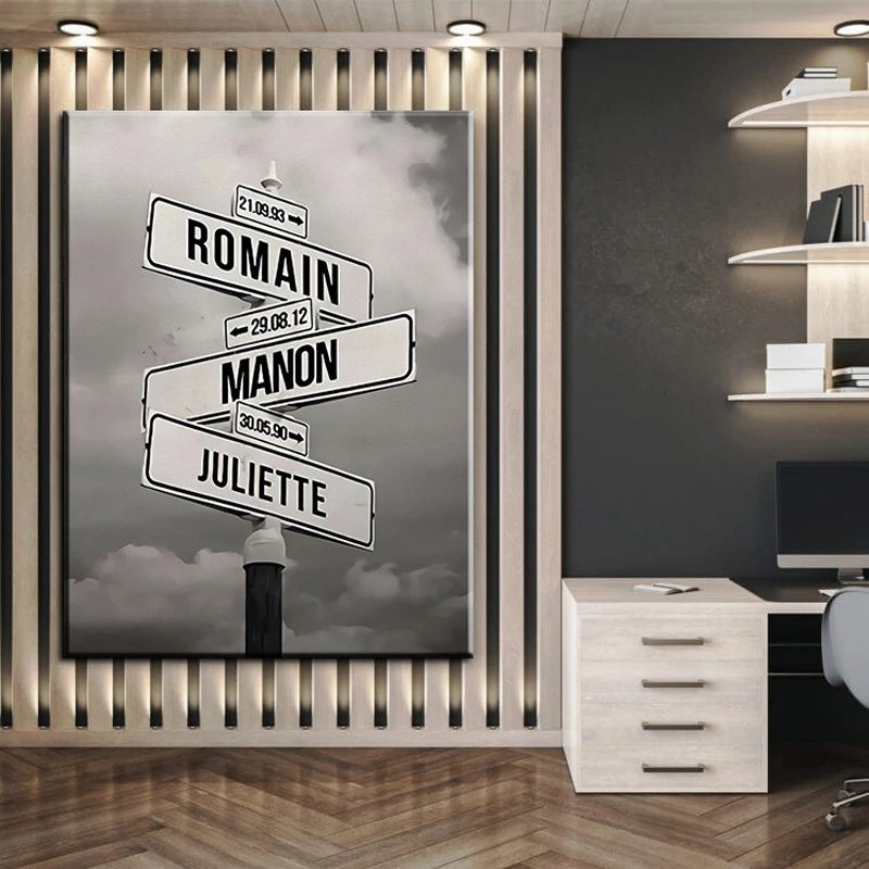 Customizable Directional Street Sign Wall Plaque With Removable Name Panels And Date Tags