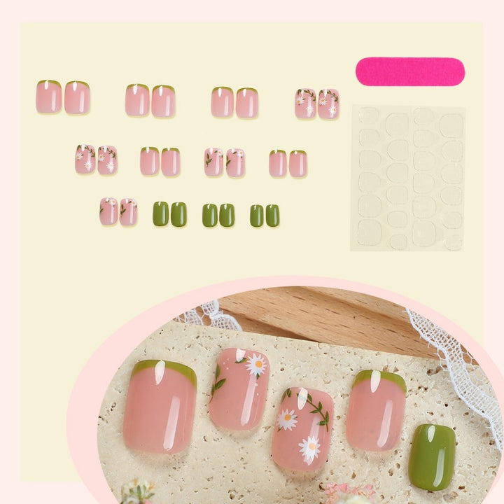 Artificial nail set with delicate flowers and green accents Kalsten