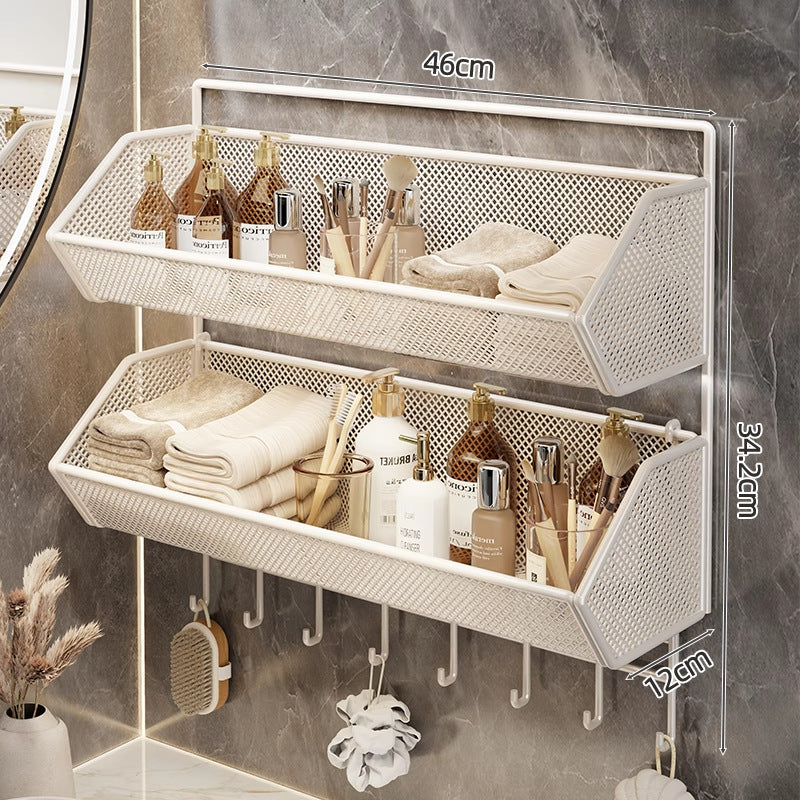 Wall-Mounted Mesh Bathroom Organizer Shelf