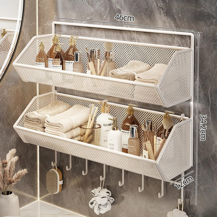 Wall-Mounted Mesh Bathroom Organizer Shelf