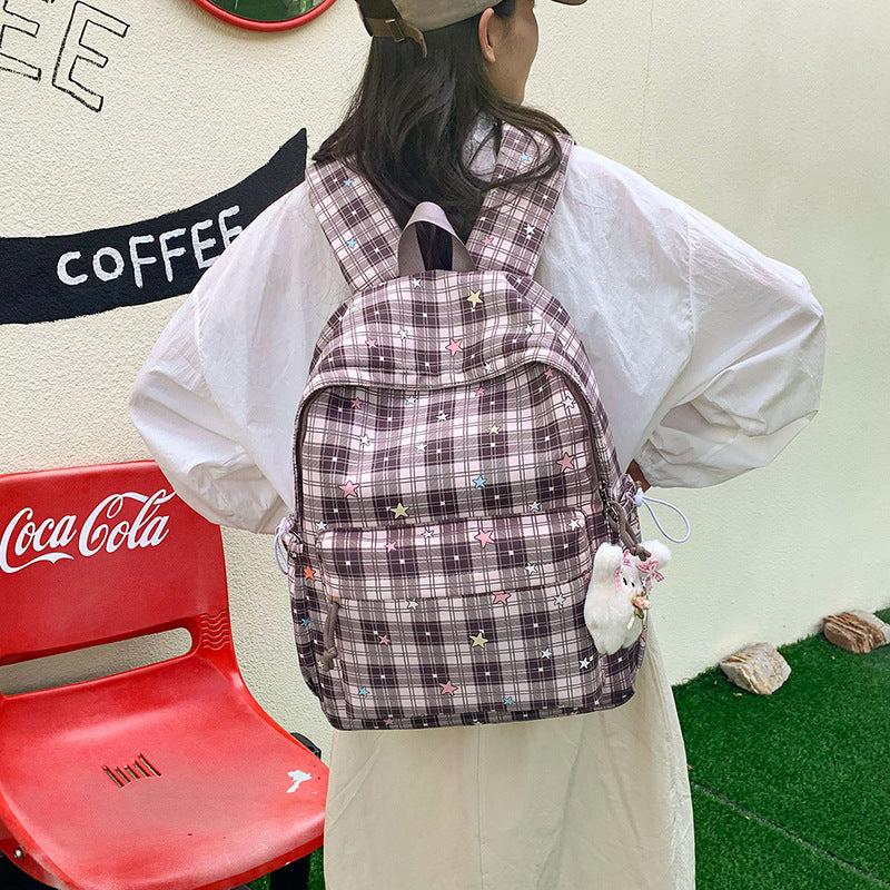 Stylish Multi-Pocket Plaid Backpack Kalsten