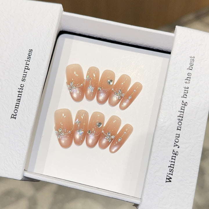 Artificial Nail Set with Romantic Heart and Glitter Designs Kalsten