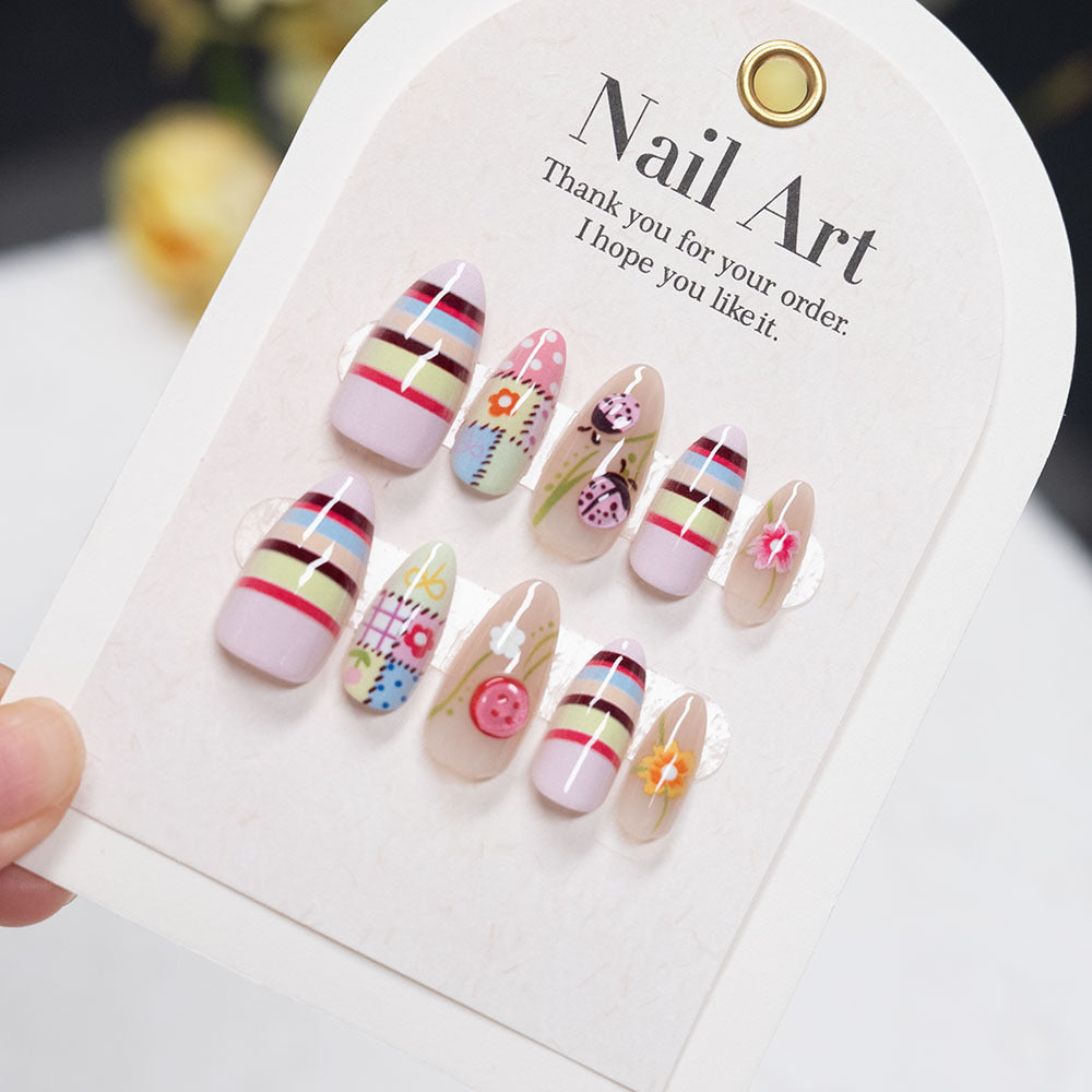 Artistic Stiletto Press-On Nail Set with Floral Accents