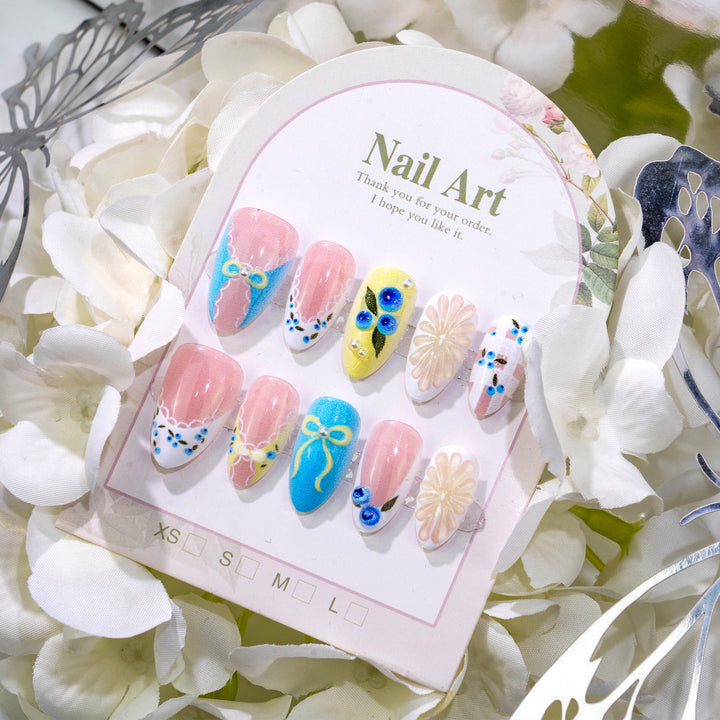 Whimsical Floral-Embellished Press-On Nail Set