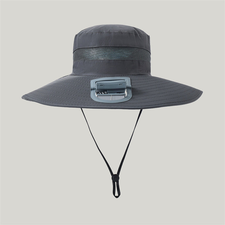 wide-brimmed outdoor sun hat with solar module, quiet mini fan, and adjustable chin strap Kalsten