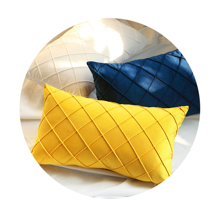 Diamond Lattice Tufted Rectangular Lumbar Pillow Cover with Hidden Zipper