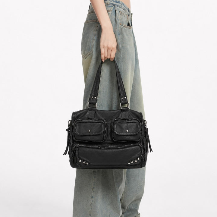 Multi-Pocket Leather Satchel Bag