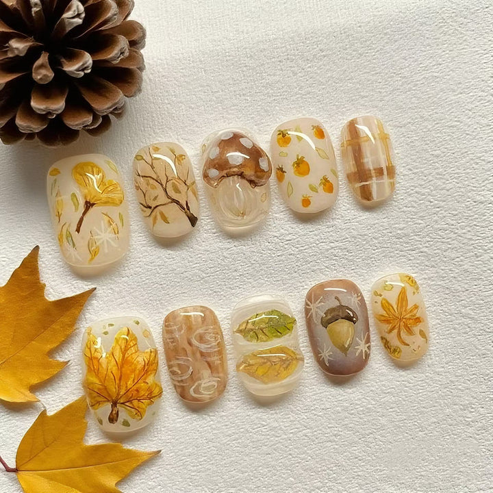 Artistic Seasonal Leaves Press-On Nail Art Set Kalsten