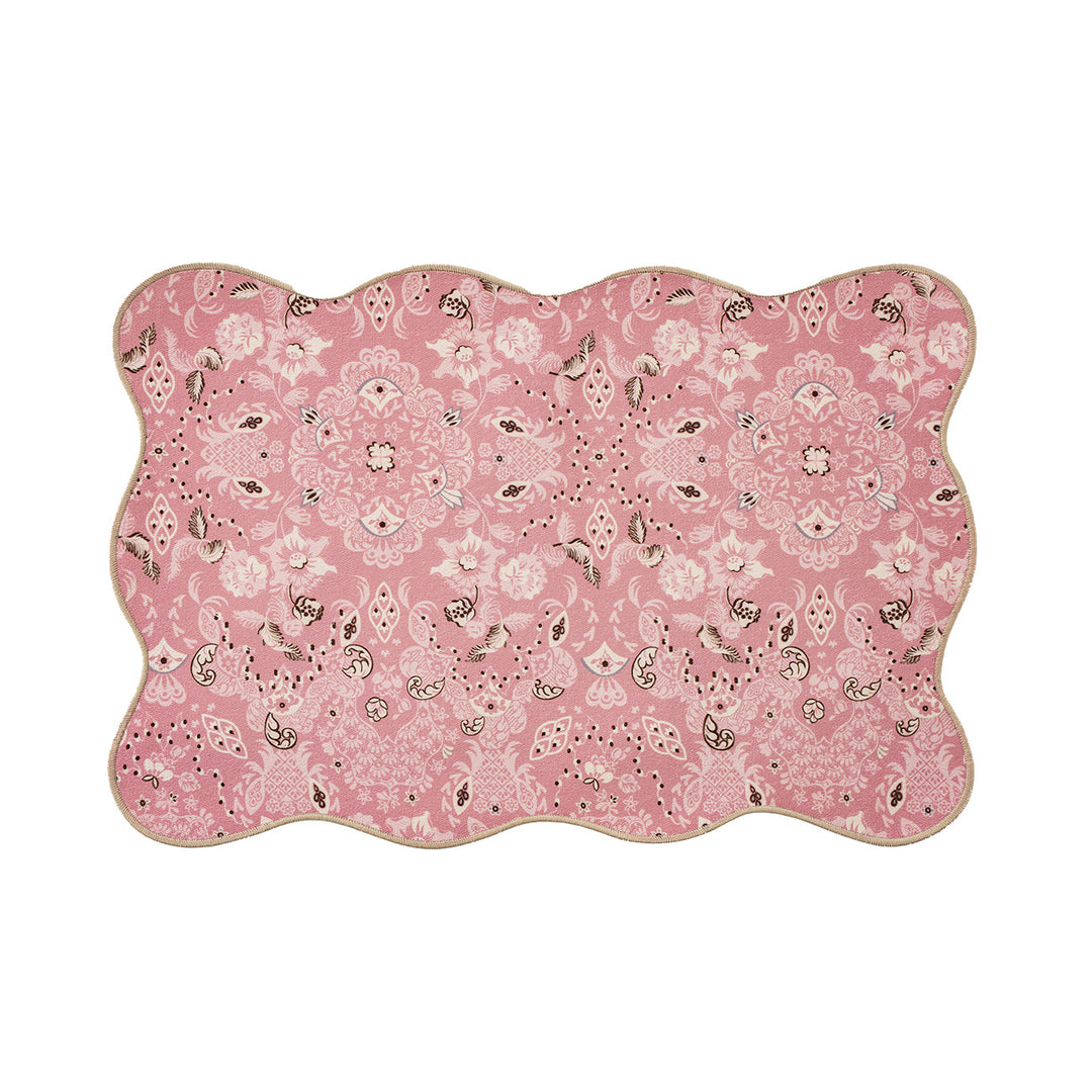 Shaped placemat made of cotton blend with pomegranate and parrot motif