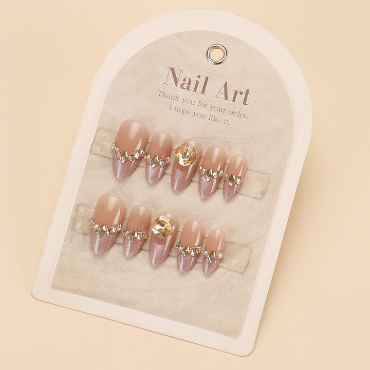 Glamorous Press-On Nail Set with Rhinestone and Glossy Finish Kalsten