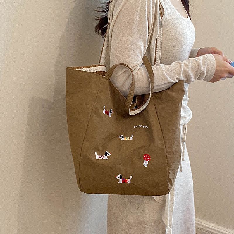 Artistic Dog Embroidered Tote Bag