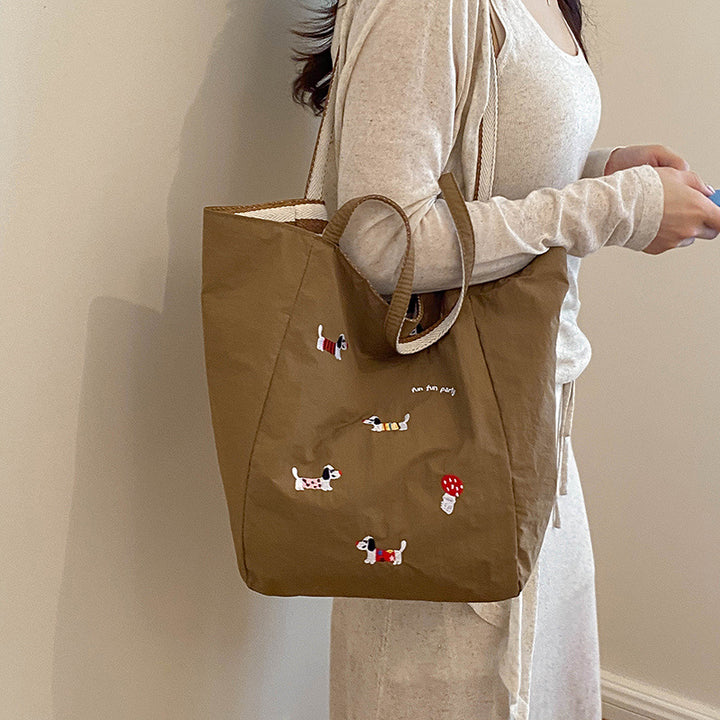 Artistic Dog Embroidered Tote Bag