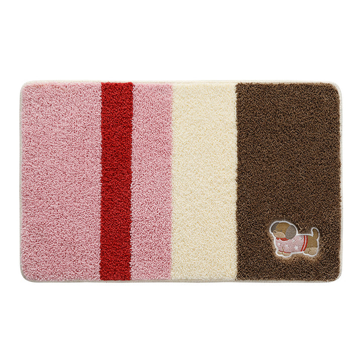 Playful Striped Cartoon Dog Bath Mat Kalsten