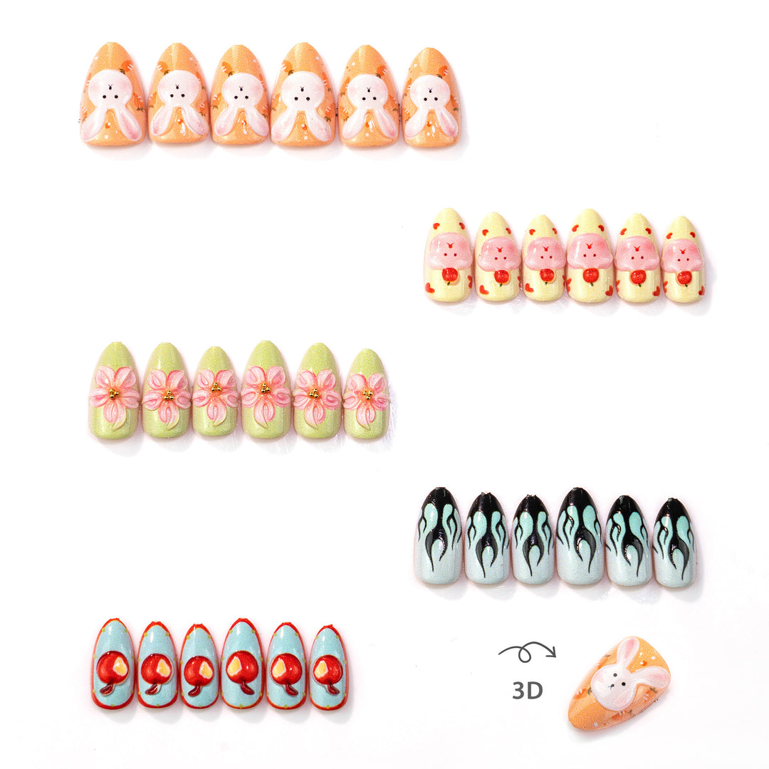 Whimsical Bunny and Floral Press-On Nail Art Set