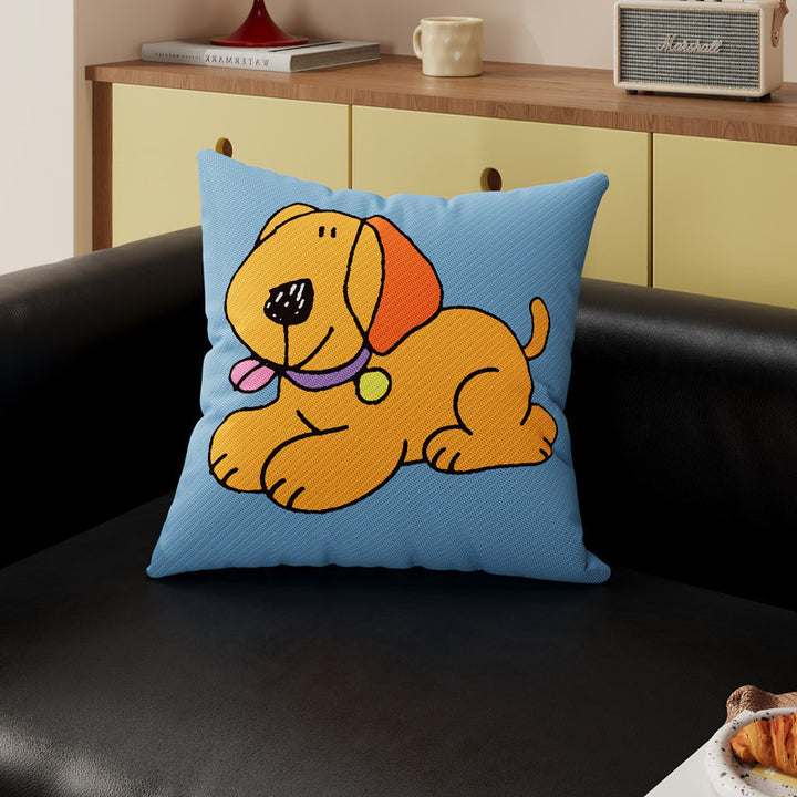 Decorative Cartoon Puppy Plush Throw Pillow Cover with Breathable Knit Texture