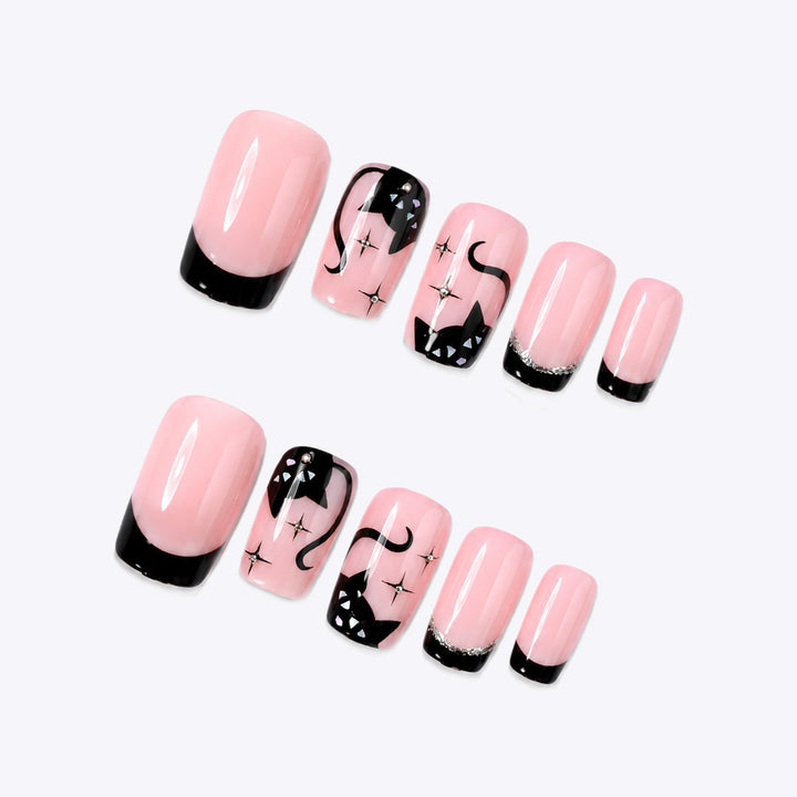Creative nail set with cat design and glitter details Kalsten