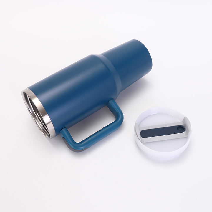 Insulated Stainless Steel Tall Travel Mug With Ergonomic Side Handle And Leak-Resistant Straw Lid