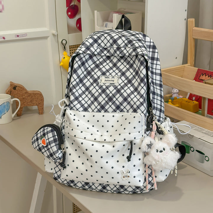Stylish Plaid Backpack with Fun Decorative Accents Kalsten