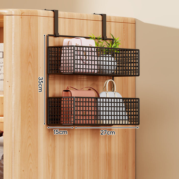 Over-Door Four-Tier Metal Mesh Hanging Storage Organizer with Integrated Hooks