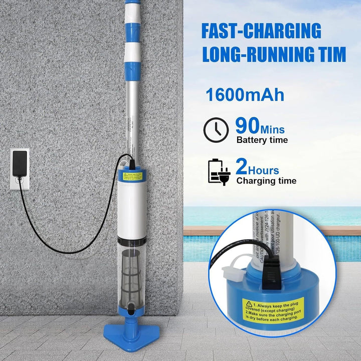Rechargeable handheld pool vacuum kit with interchangeable brush heads and telescopic pole Kalsten