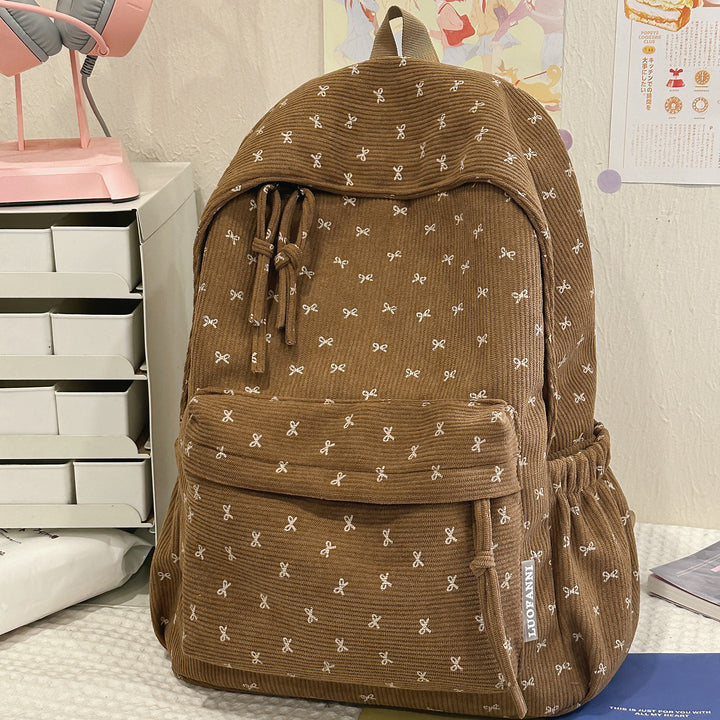 Cute Bow-Embellished Corduroy Backpack Kalsten