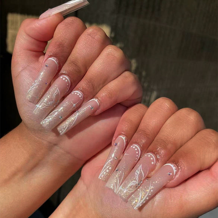 Elegant Floral-Design Long Press-On Nails Kalsten