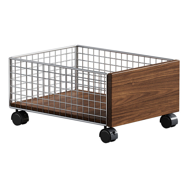 Low-Profile Sliding Wire Basket Storage Drawer with Wood-Effect Front and Swivel Casters
