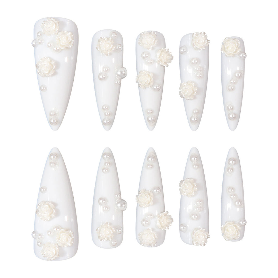 Elegant Floral-Embellished Stiletto Press-On Nails Kalsten