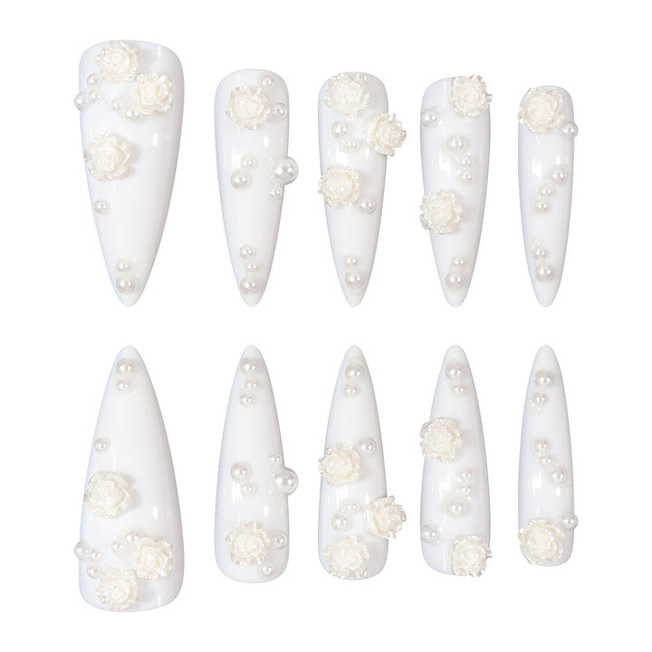 Elegant Floral-Embellished Stiletto Press-On Nails Kalsten