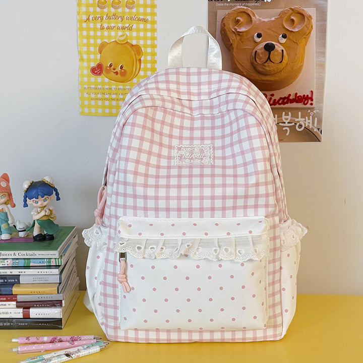 Stylish Gingham Print Casual Backpack Kalsten