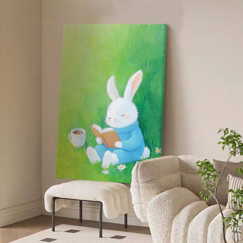 Playful Bunny and Child Canvas Art