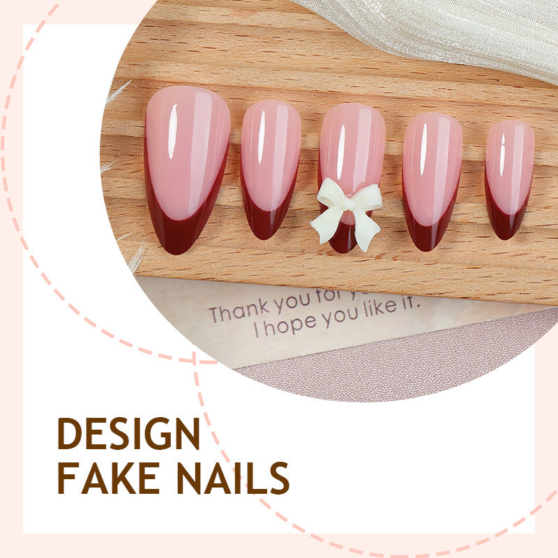 Acrylic nail set with creative French tip design and cute bows Kalsten