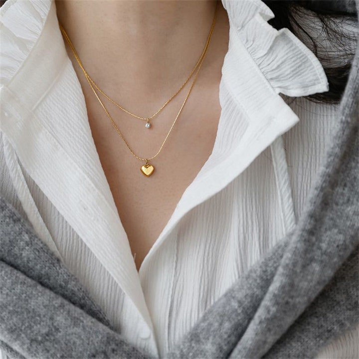Heart Charm Layered Necklace Kalsten