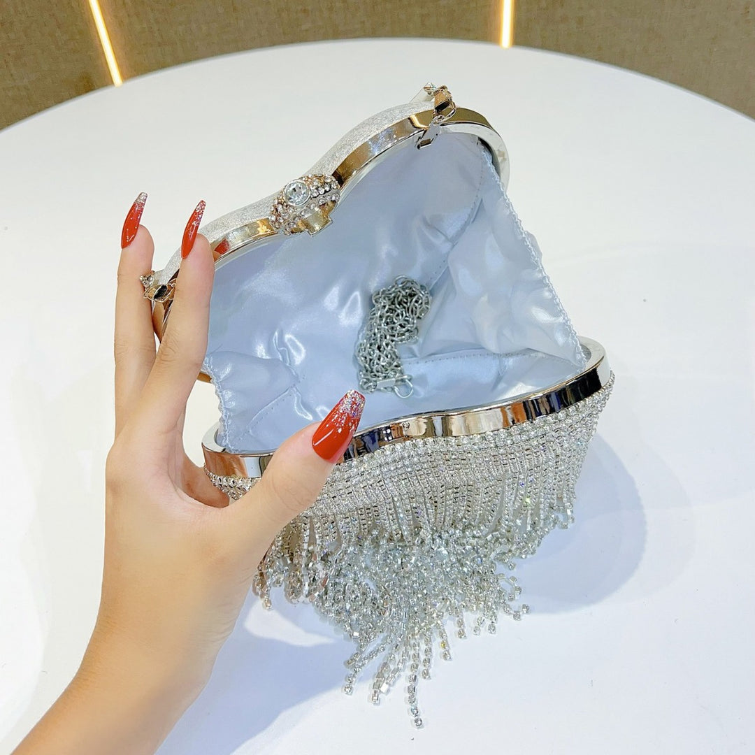 Heart-Shaped Rhinestone Evening Handbag