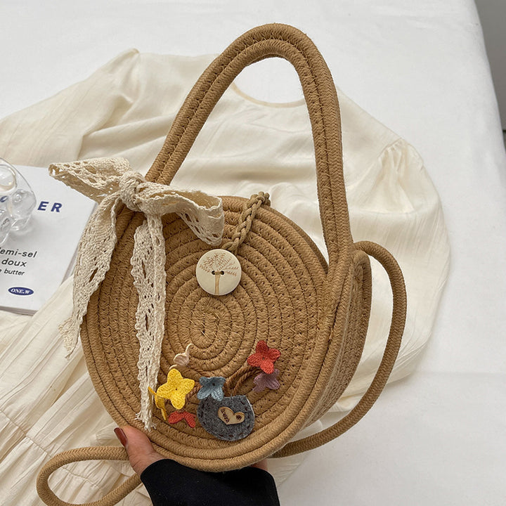 Handcrafted Floral Accent Straw Bag