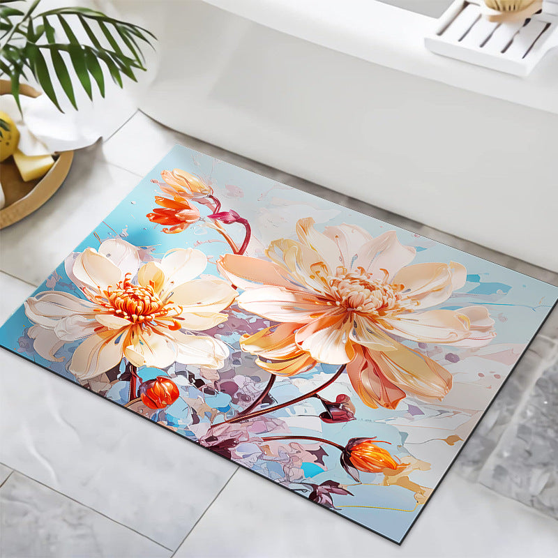 Textured Floral Design Bath Mat Kalsten