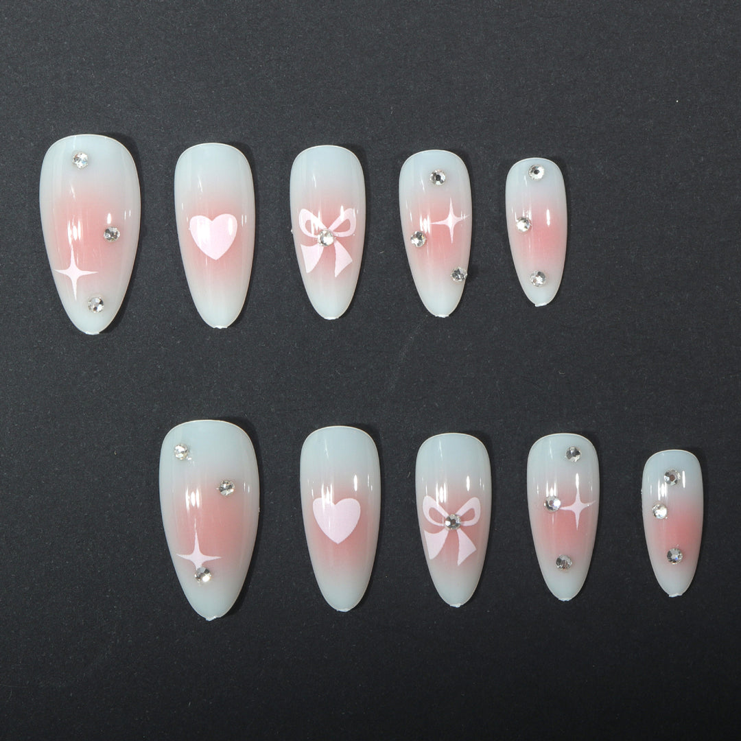 Decorative Press-On Nail Art Set with Heart and Bow Accents Kalsten