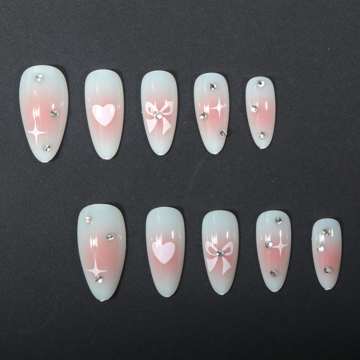 Decorative Press-On Nail Art Set with Heart and Bow Accents Kalsten