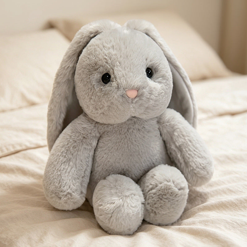 Plush Sitting Bunny Comforter Toy with Dropped Ears Ultra-Soft Faux-Fur and Bean-Fill Base Kalsten