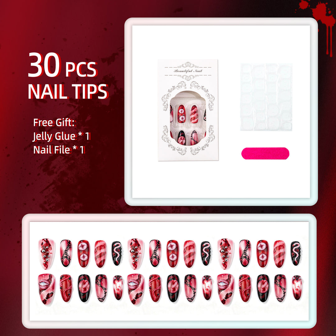 Spooky Gothic Themed Press-On Nail Art Set