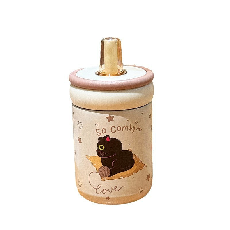 Women's Insulated Drinking Cup with Secure Flip Lid and Cute Cat Design Kalsten
