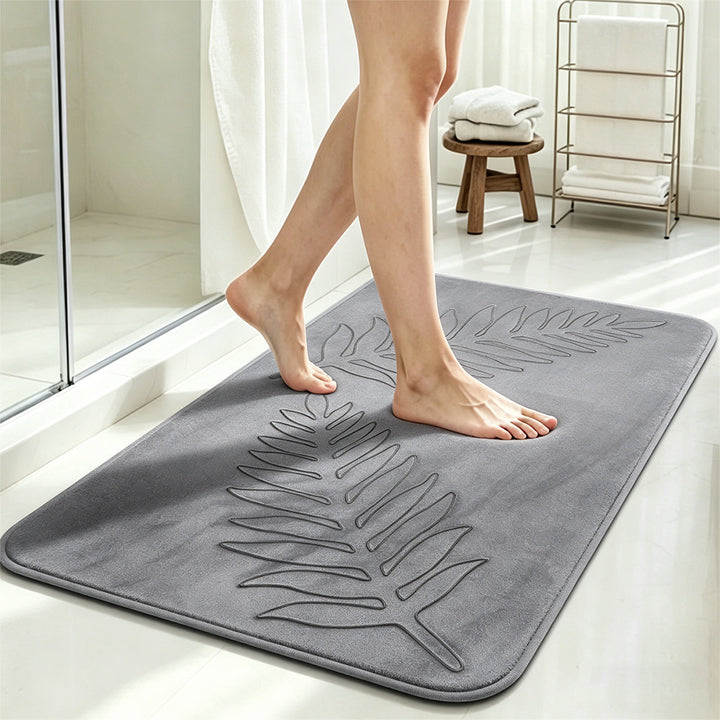 Soft Plush Leaf Design Bath Mat for Bathroom