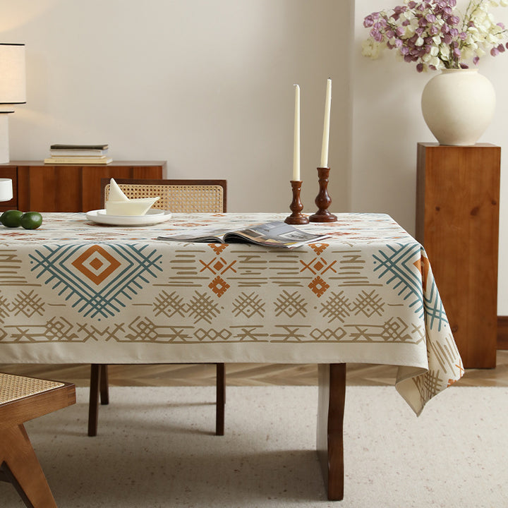 Rectangular tablecloth in Boho pattern with linen look Kalsten
