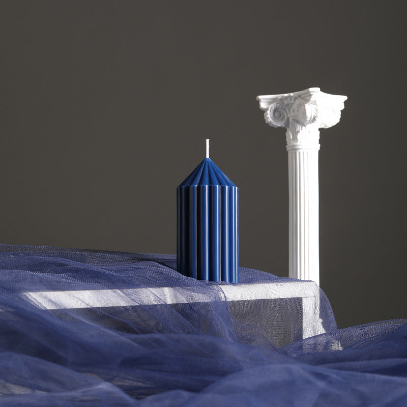 Decorative Tall Fluted Column Pillar Candle with Conical Peak