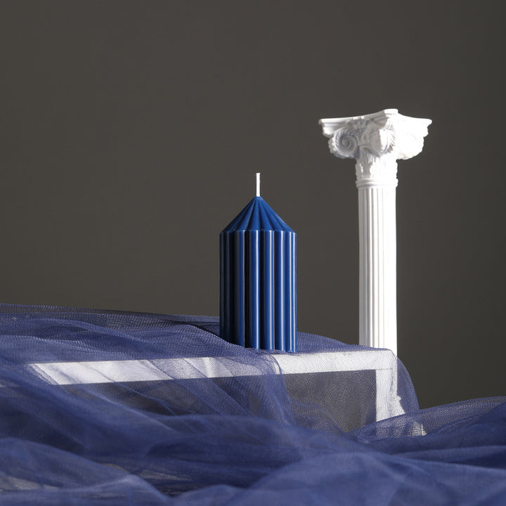 Decorative Tall Fluted Column Pillar Candle with Conical Peak