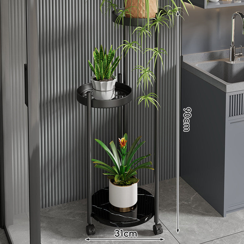 Rolling Vertical Plant Stand with Marble-Effect Base and Locking Casters