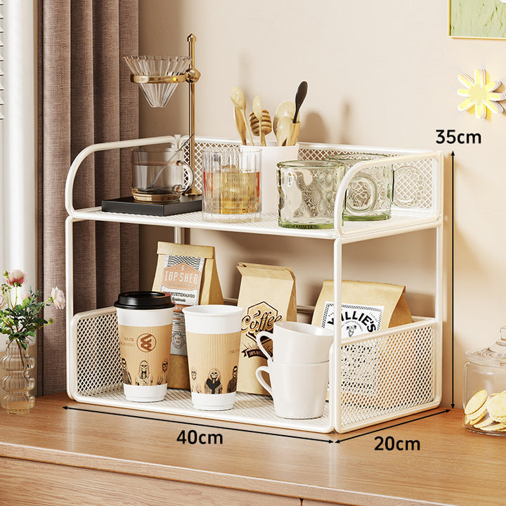 Tiered Metal Mesh Countertop Organizer Shelf with Raised Mesh Sides