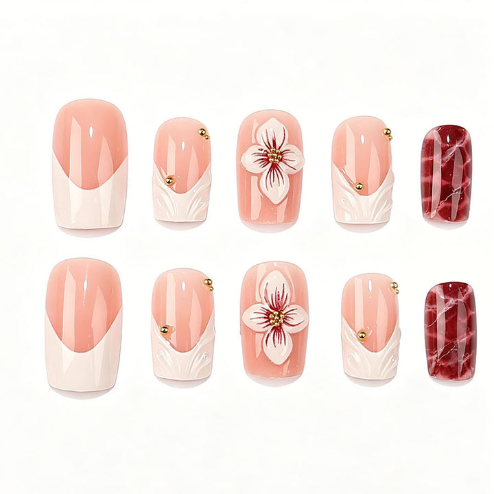 Artificial nail set with luxurious 3D flower accents and glitter details Kalsten