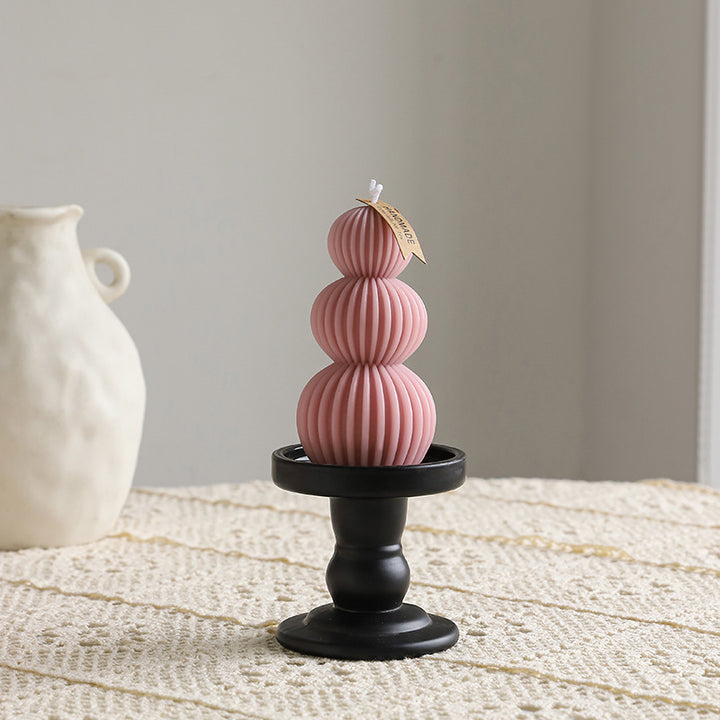 Ribbed Stacked Orb Sculptural Decorative Candle