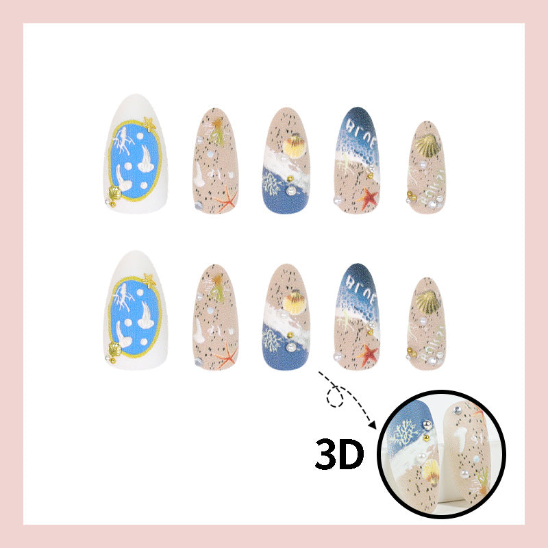 Artificial nail set with maritime designs and elegant embellishments Kalsten